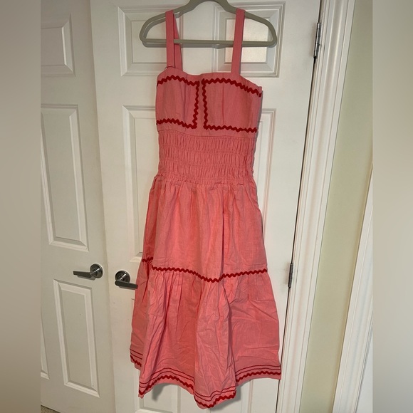 English Factory Linen Cotton Ric Rac Midi Dress - Picture 3 of 6